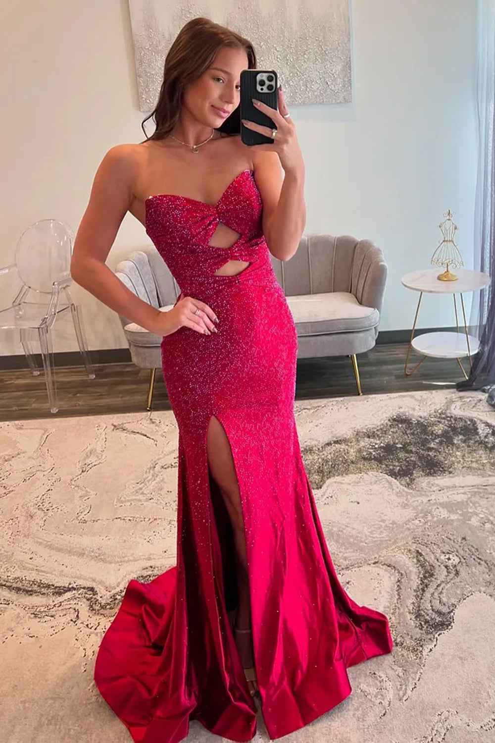 Glitter Lilac Sweetheart Mermaid Cut-out Long Prom Dress with Beading