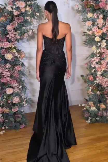 Sparkly Golden Sweetheart Mermaid Beaded Long Corset Prom Dress with Slit