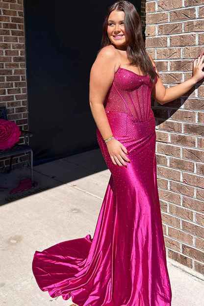 Sparkly Golden Sweetheart Mermaid Beaded Long Corset Prom Dress with Slit