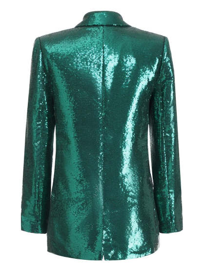 Shiny Dark Green Sequined Blazer And Skirt Set For Women