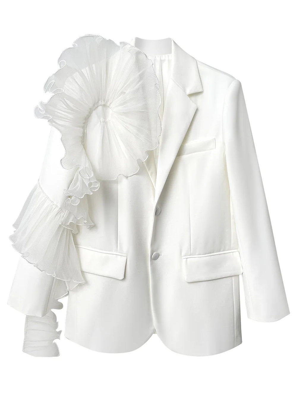 Party Blazer for Women with Notched Lapel and Two Buttons Featuring a Floral Design