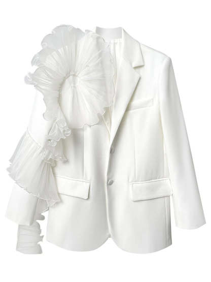 Party Blazer for Women with Notched Lapel and Two Buttons Featuring a Floral Design