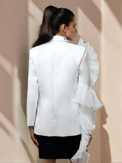 Party Blazer for Women with Notched Lapel and Two Buttons Featuring a Floral Design