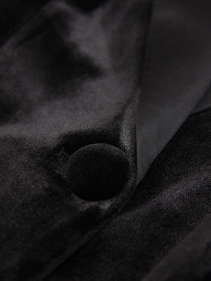 Black Velvet Women's Coat with Feathers and Peak Lapel