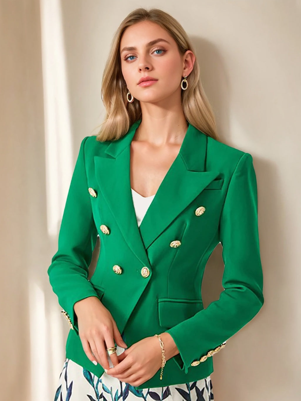 Green Double-Breasted Prom Blazer with Peak Lapels for Women