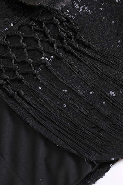 Black Sparkly Prom Blazer for Women Featuring Fringes