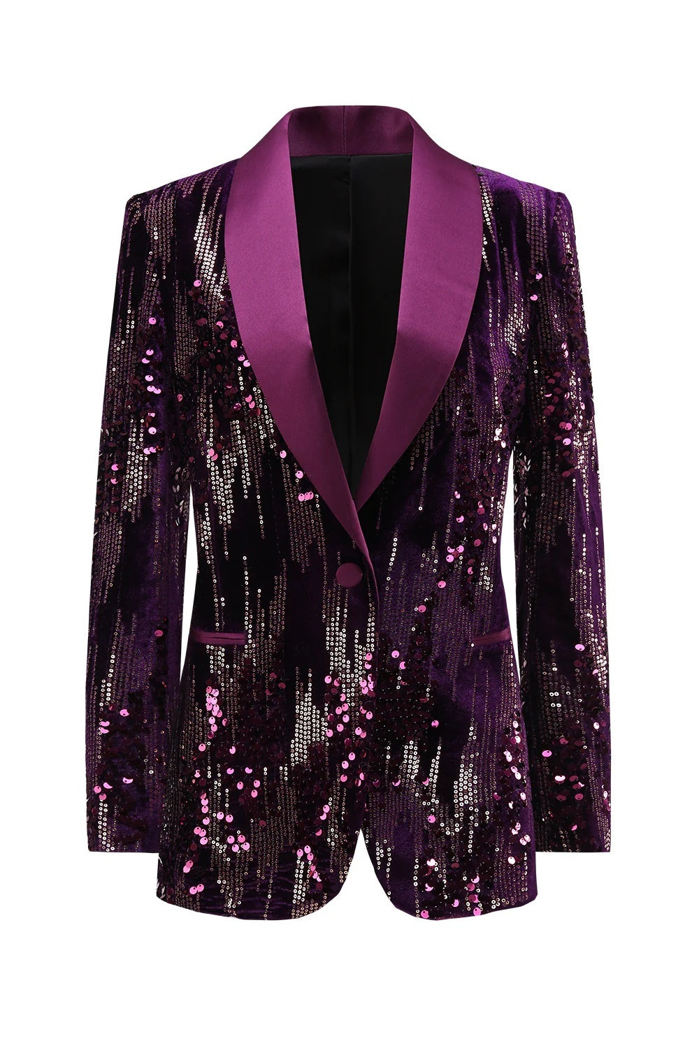 Purple Sparkle Shawl Collar Blazer With Sequins For Women