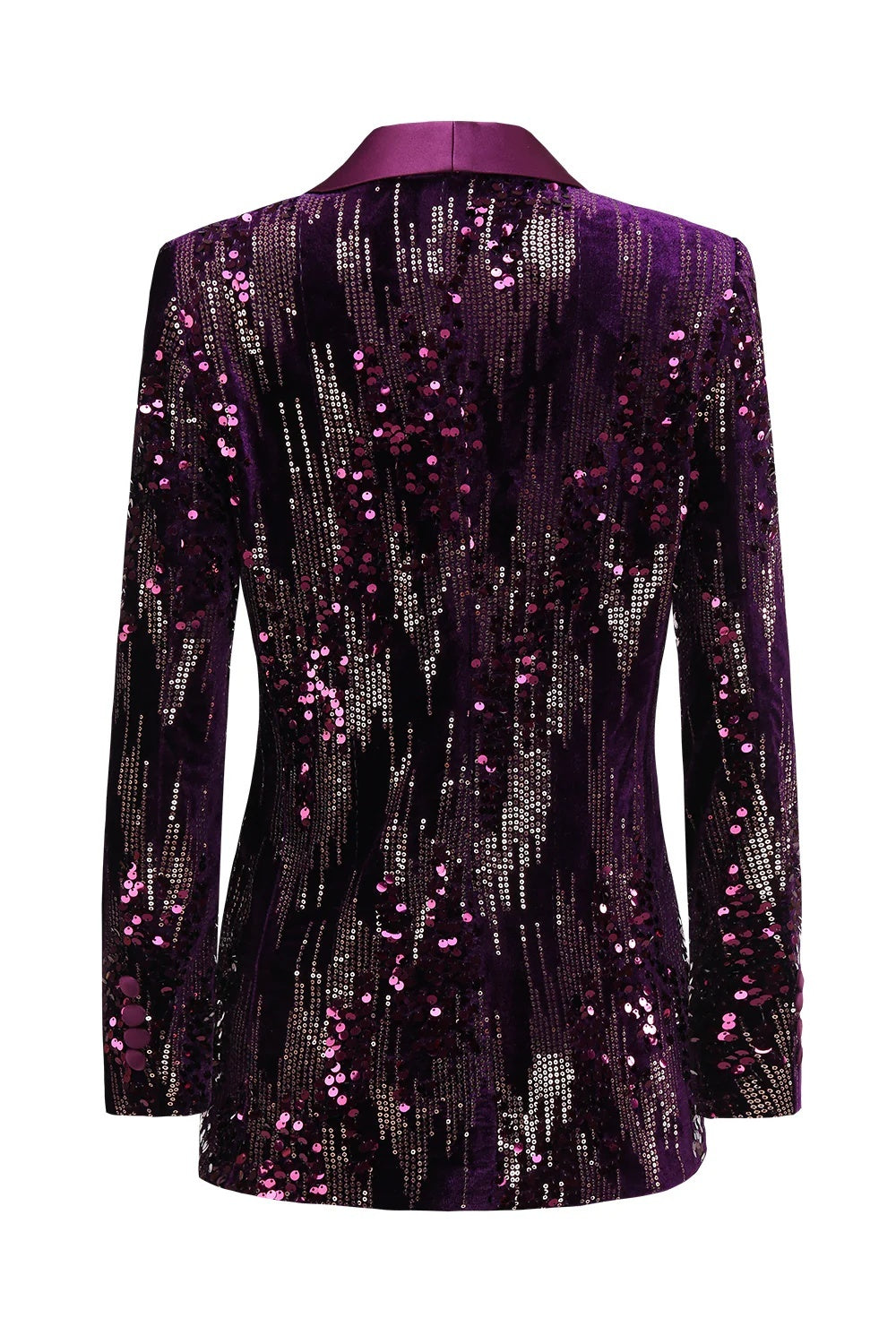 Purple Sparkle Shawl Collar Blazer With Sequins For Women