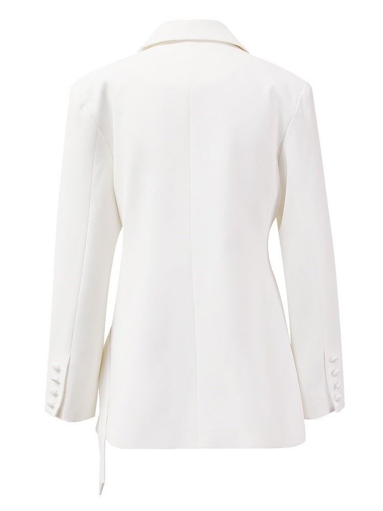 Asymmetrical White Blazer with Long Sleeves for Women
