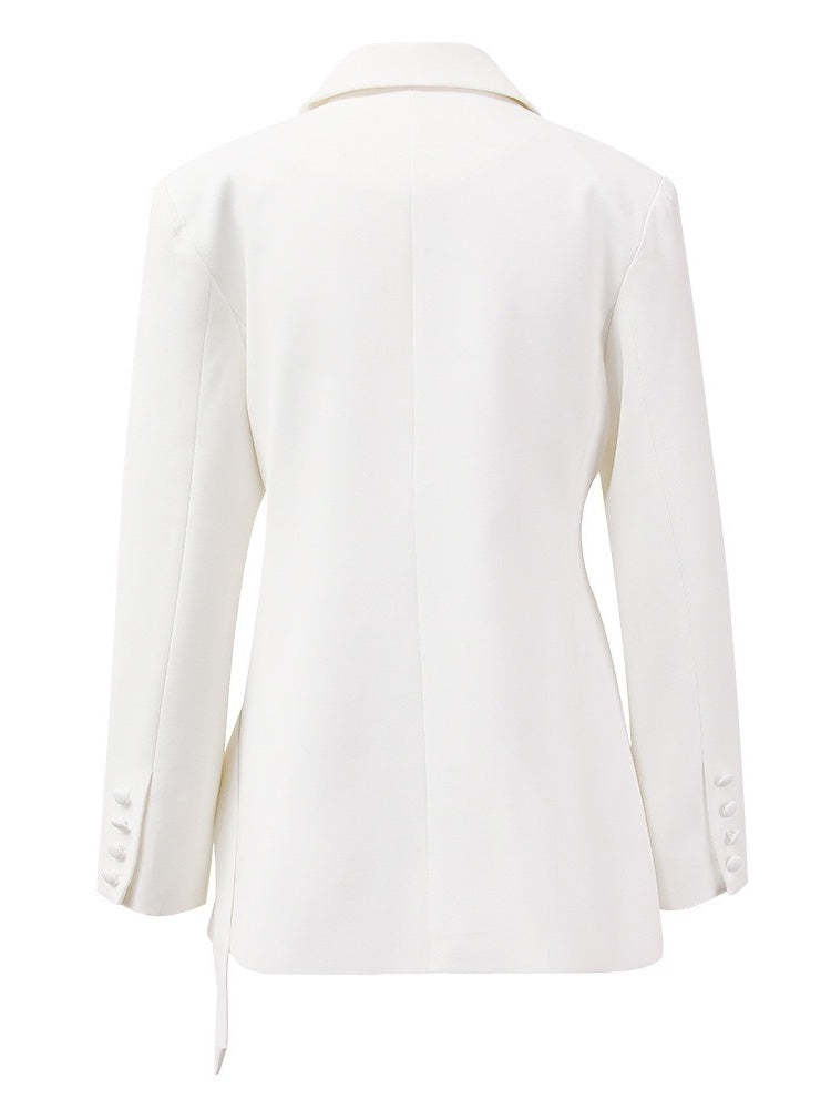 Asymmetrical White Blazer with Long Sleeves for Women