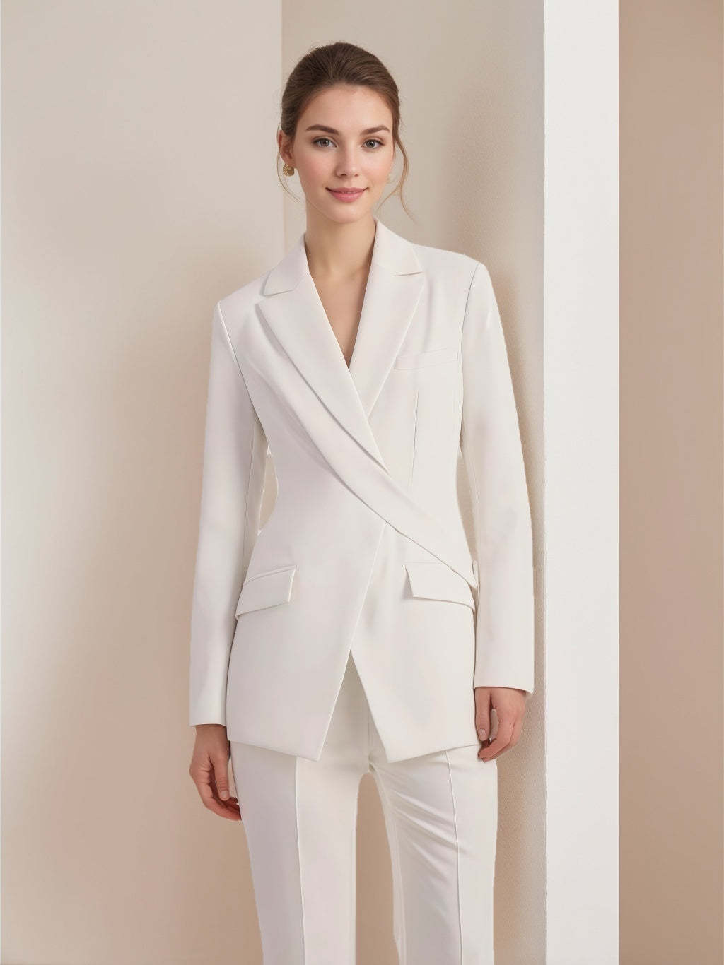 Asymmetrical White Blazer with Long Sleeves for Women