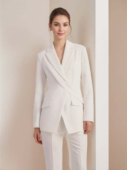 Asymmetrical White Blazer with Long Sleeves for Women