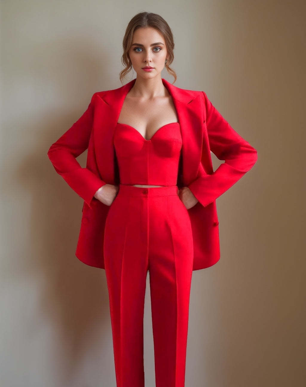 Three-Piece Prom Suit for Women with Peak Lapel