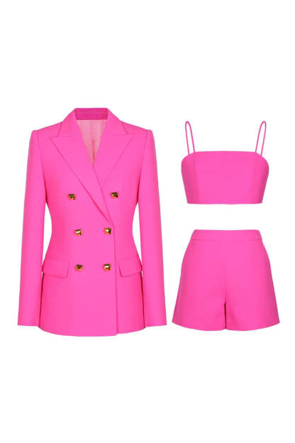 3-Piece Fuchsia Double-Breasted Suit for Women's Prom