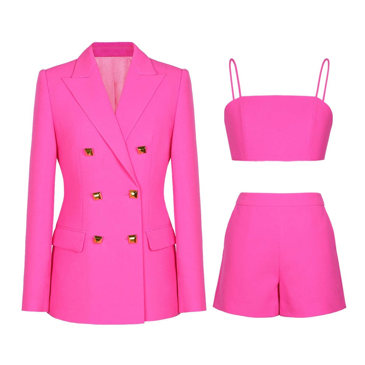 3-Piece Fuchsia Double-Breasted Suit for Women's Prom