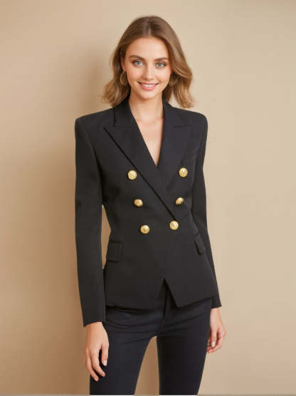 Double Breasted Peak Lapel Blazer For Women