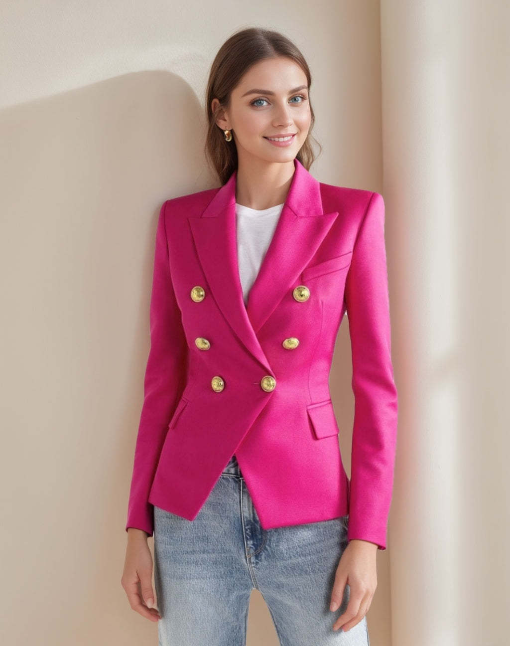 Double Breasted Peak Lapel Blazer For Women