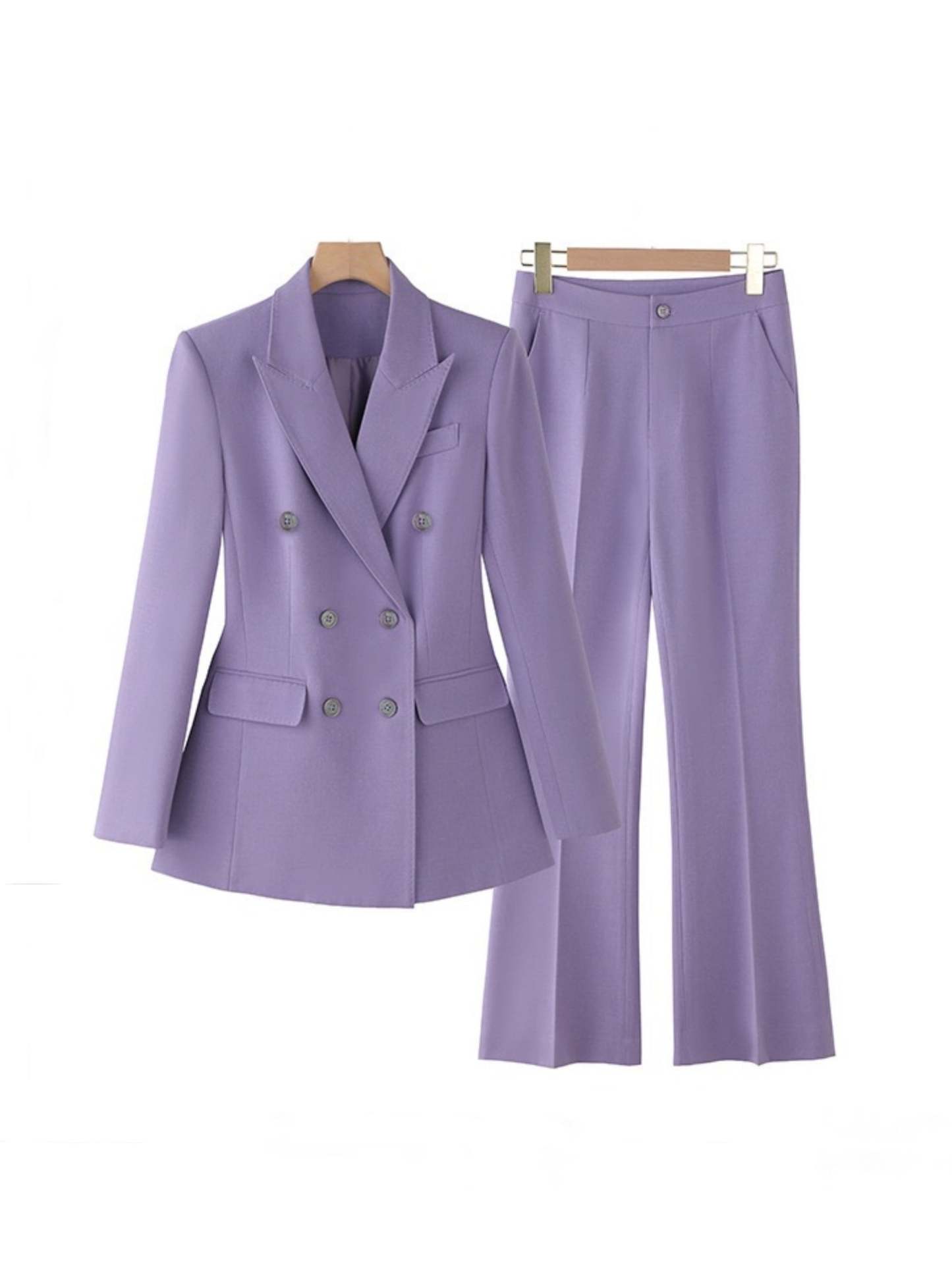 Double Breasted 2-Piece Suits For Women In Purple Peak Laple Satin