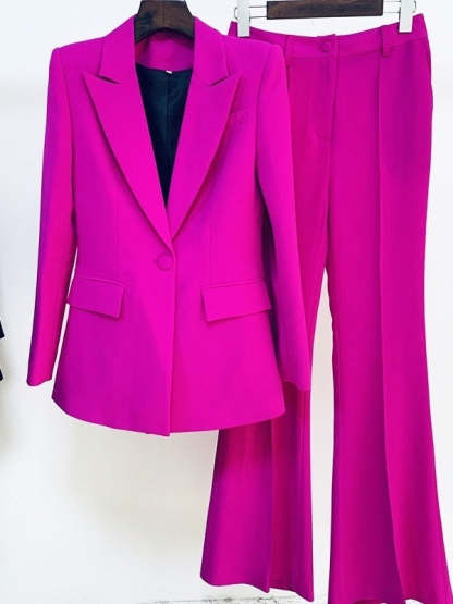 Two-Piece Suit for Women with Single-Breasted Button and Peak Lapel