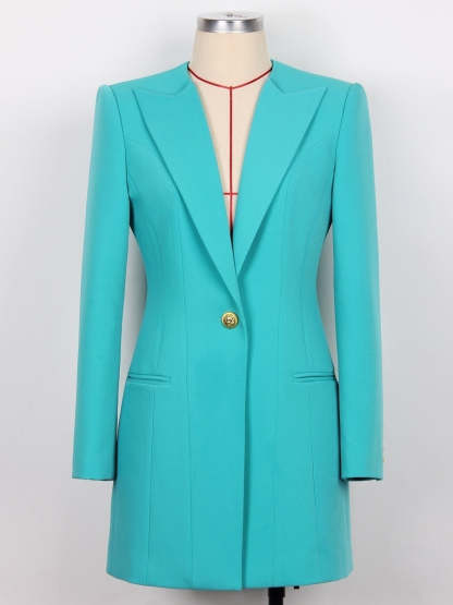 Single-Breasted Button Blazer for Women with Peak Lapel and Long Sleeves