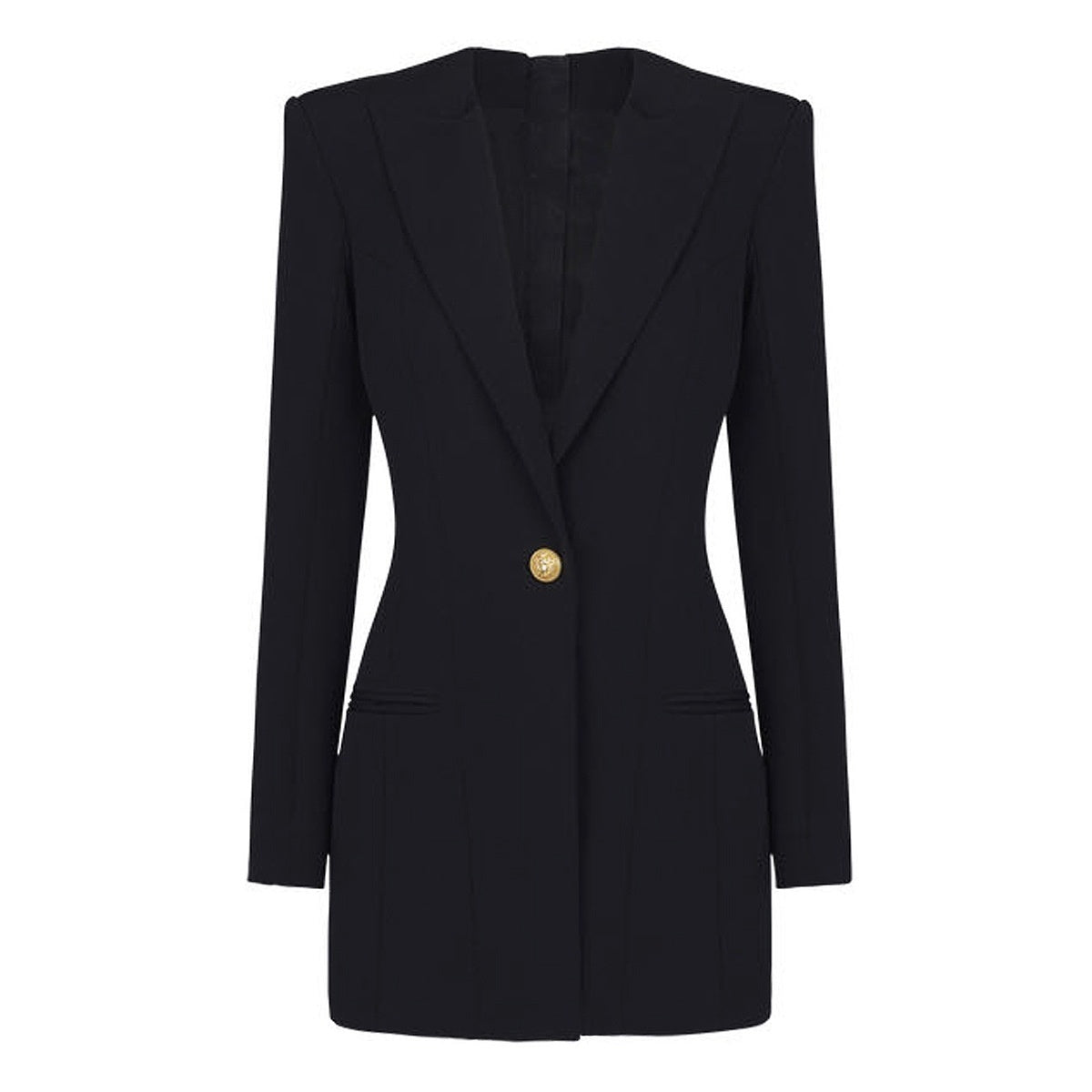 Single-Breasted Button Blazer for Women with Peak Lapel and Long Sleeves