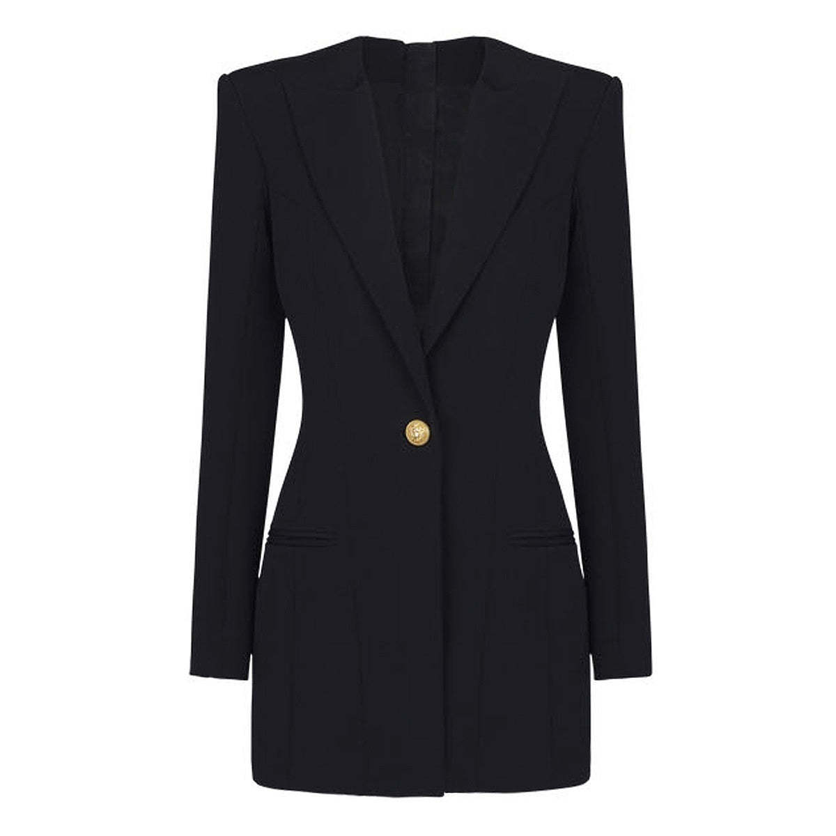 Single-Breasted Button Blazer for Women with Peak Lapel and Long Sleeves