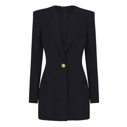 Single-Breasted Button Blazer for Women with Peak Lapel and Long Sleeves