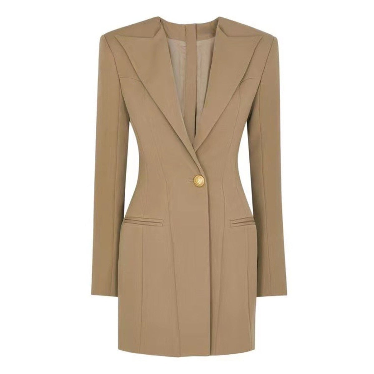 Single-Breasted Button Blazer for Women with Peak Lapel and Long Sleeves