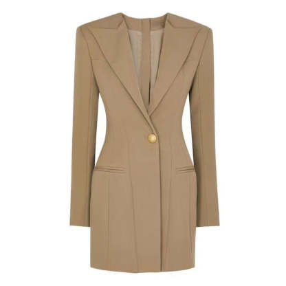 Single-Breasted Button Blazer for Women with Peak Lapel and Long Sleeves