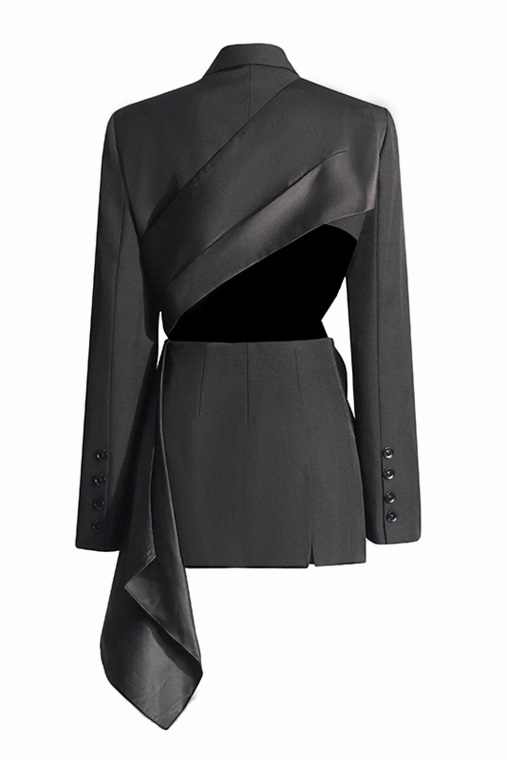 Black Peak Lapel Blazer with Cut-out Details for Women
