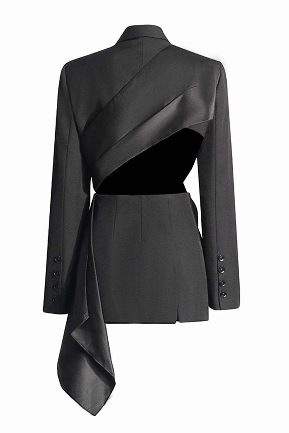 Black Peak Lapel Blazer with Cut-out Details for Women