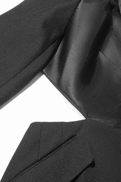 Black Peak Lapel Blazer with Cut-out Details for Women