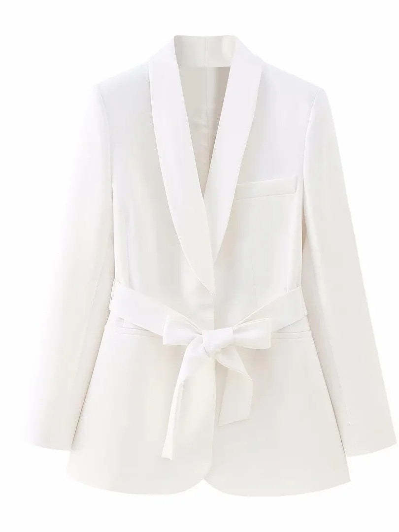 Lapel Shawl Suit Set For Women