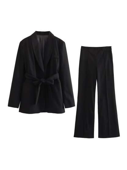 Lapel Shawl Suit Set For Women