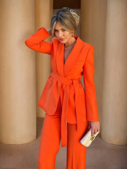 Lapel Shawl Suit Set For Women