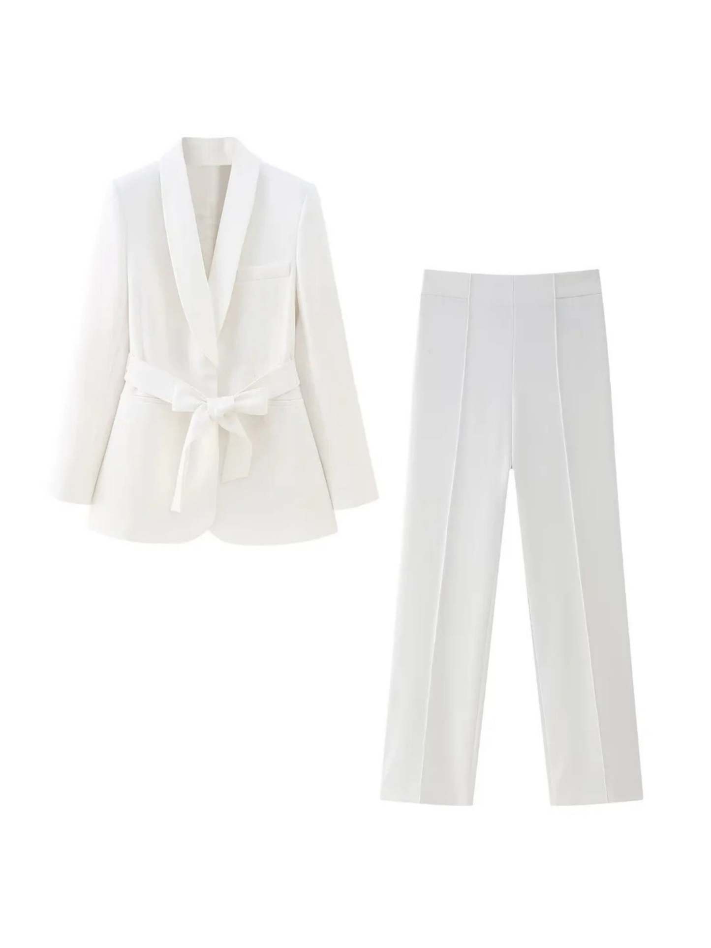 Lapel Shawl Suit Set For Women