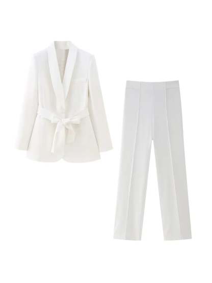 Lapel Shawl Suit Set For Women