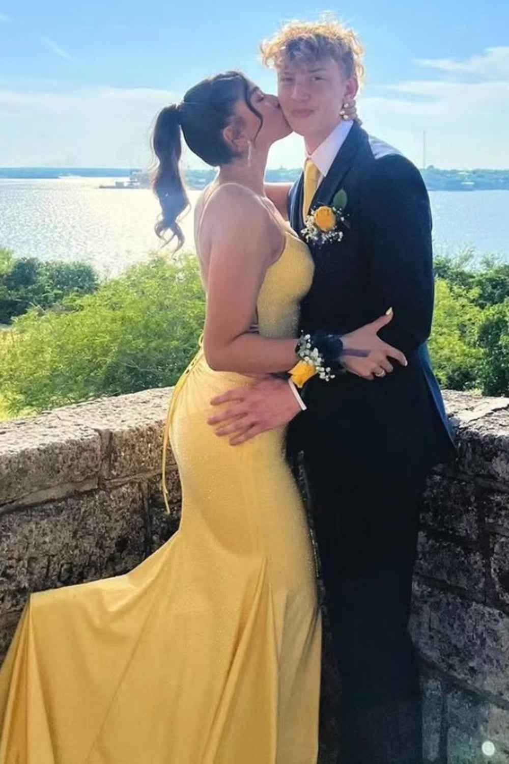 Red Spaghetti Straps Mermaid Long Prom Dress with Beading