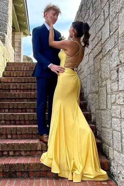 Red Spaghetti Straps Mermaid Long Prom Dress with Beading