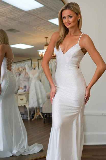 Red Spaghetti Straps Mermaid Long Prom Dress with Beading