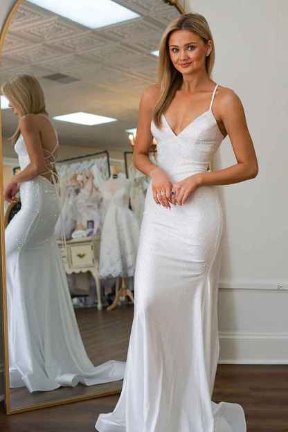 Red Spaghetti Straps Mermaid Long Prom Dress with Beading