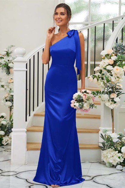 One Shoulder Sleeveless Mermaid Long Prom Dress With Pleated
