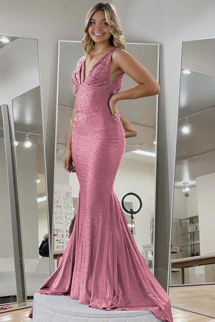 Halter Sleeveless Long Mermaid Prom Dress With Beading Pleated
