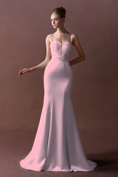 Straps Sleeveless Long Mermaid Prom Dress With Pleated Sequins