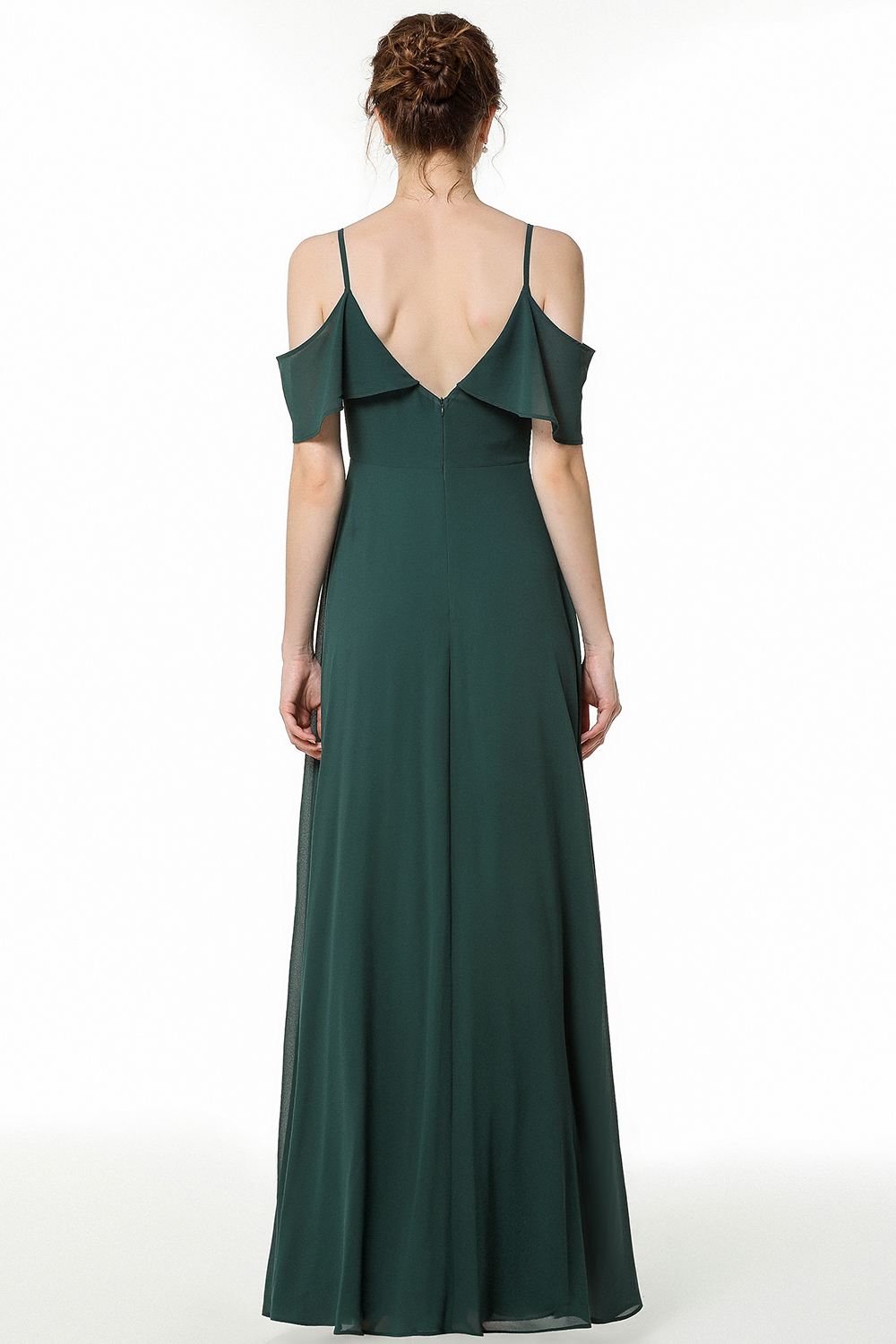 BMbridal Elegant Cold-shoulder Flounced Crinkle Backless Bridesmaid Dresses Affordable-BMbridal