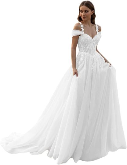 Loyeloy Women's Wedding Dresses for Bride 2025 Sexy V Neck Slit Lace Bridal Wedding Gowns for Bride YJ010-BMbridal.UK