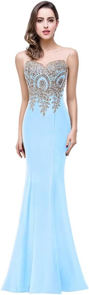 Women's Lace Applique Long Formal Mermaid Evening Prom Dresses-BMbridal.UK