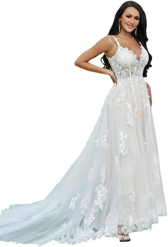 Lace Appliqued Wedding Dresses for Bride 2025 Beach Wedding Bridal Gowns for Women SE002-BMbridal.UK