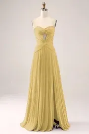 Gorgeous Fuchsia Strapless Cut Out Draped Pleated Prom Dress