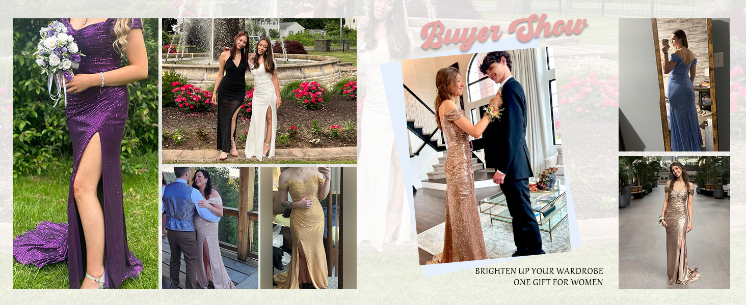 Sparkly Sequin Prom Dresses Long with Slit